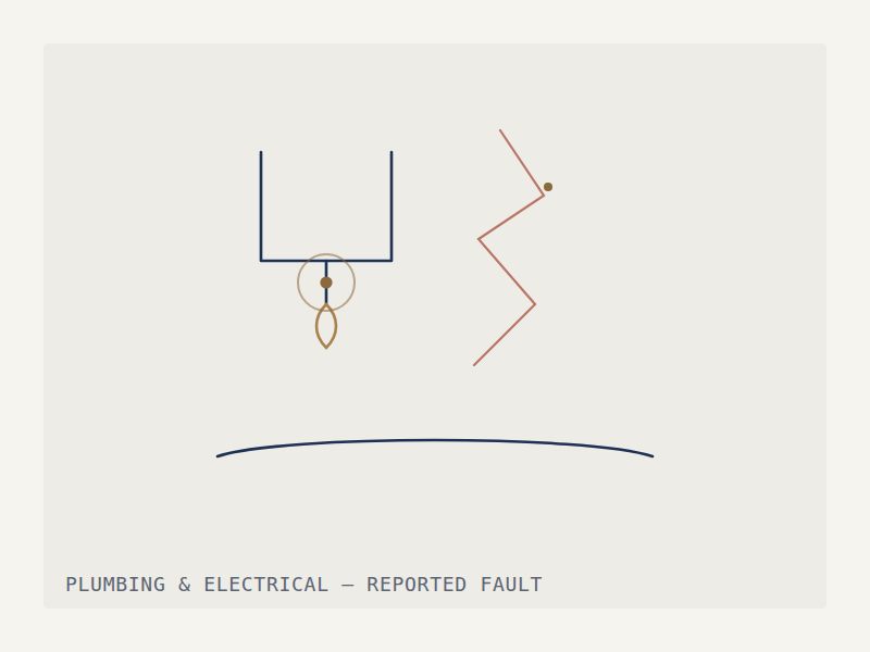 Illustration of a dripping pipe and exposed faulty wiring